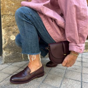 Mocassin en Cuir Bordeaux Foncé
