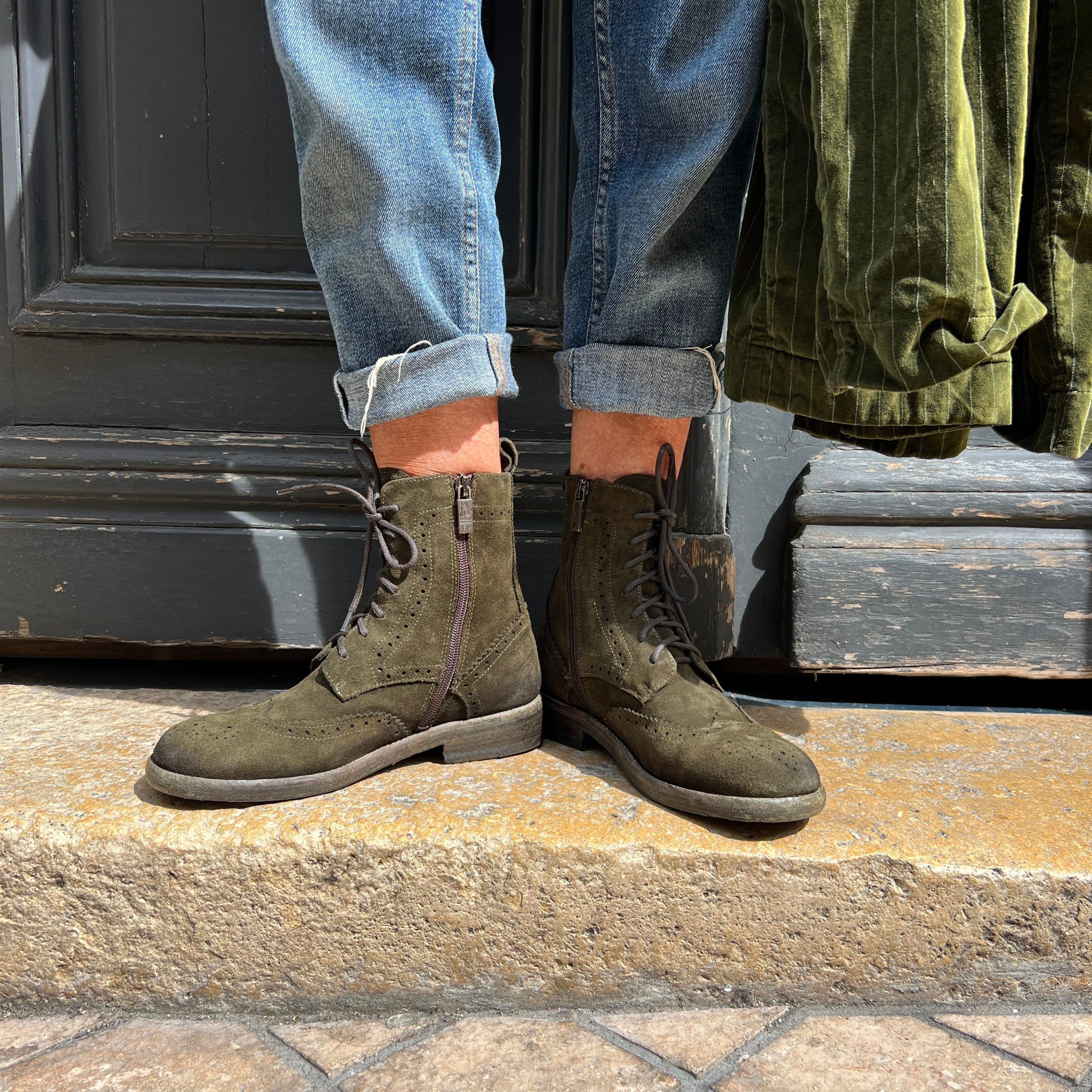 Chaussure Lacets Montante en Croûte Vert Foncé – Image 2