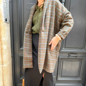 Manteau TOM à Petits Carreaux Marron et Noir Moucheté Multicolore