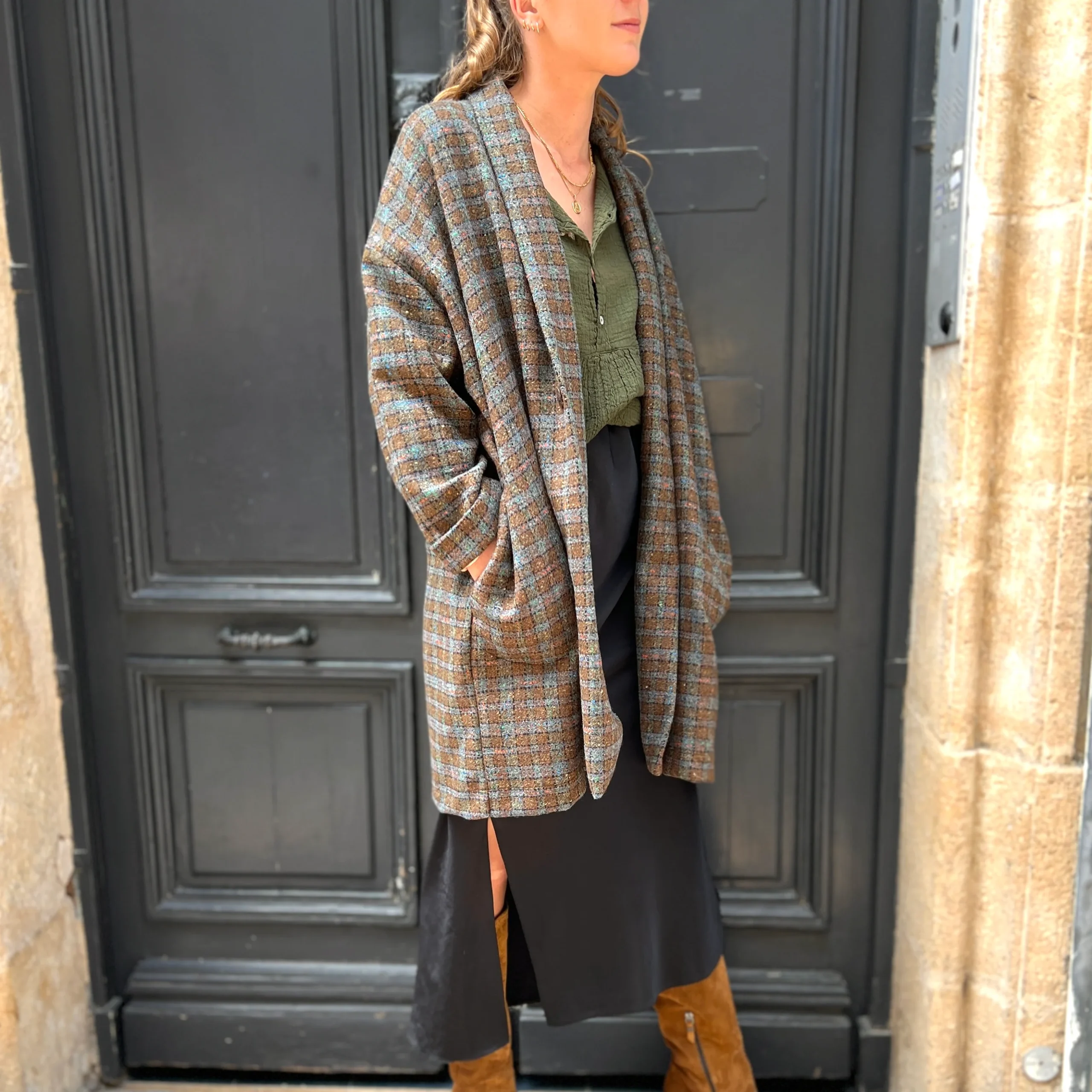 Manteau TOM à Petits Carreaux Marron et Noir Moucheté Multicolore – Image 4