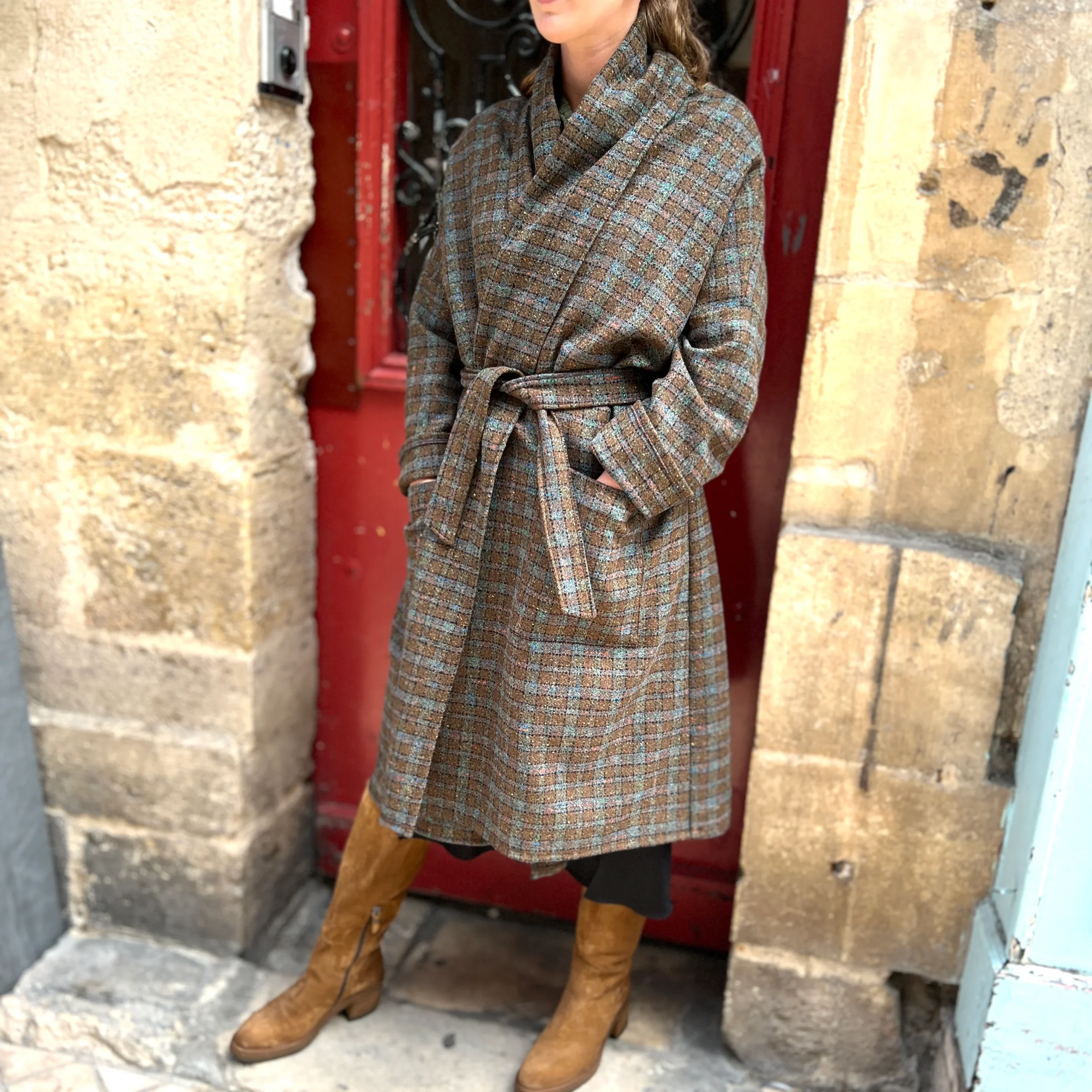 Manteau PAUL à Petits Carreaux Marron Moucheté Multicolore – Image 3