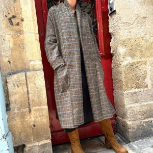 Manteau PAUL à Petits Carreaux Marron Moucheté Multicolore