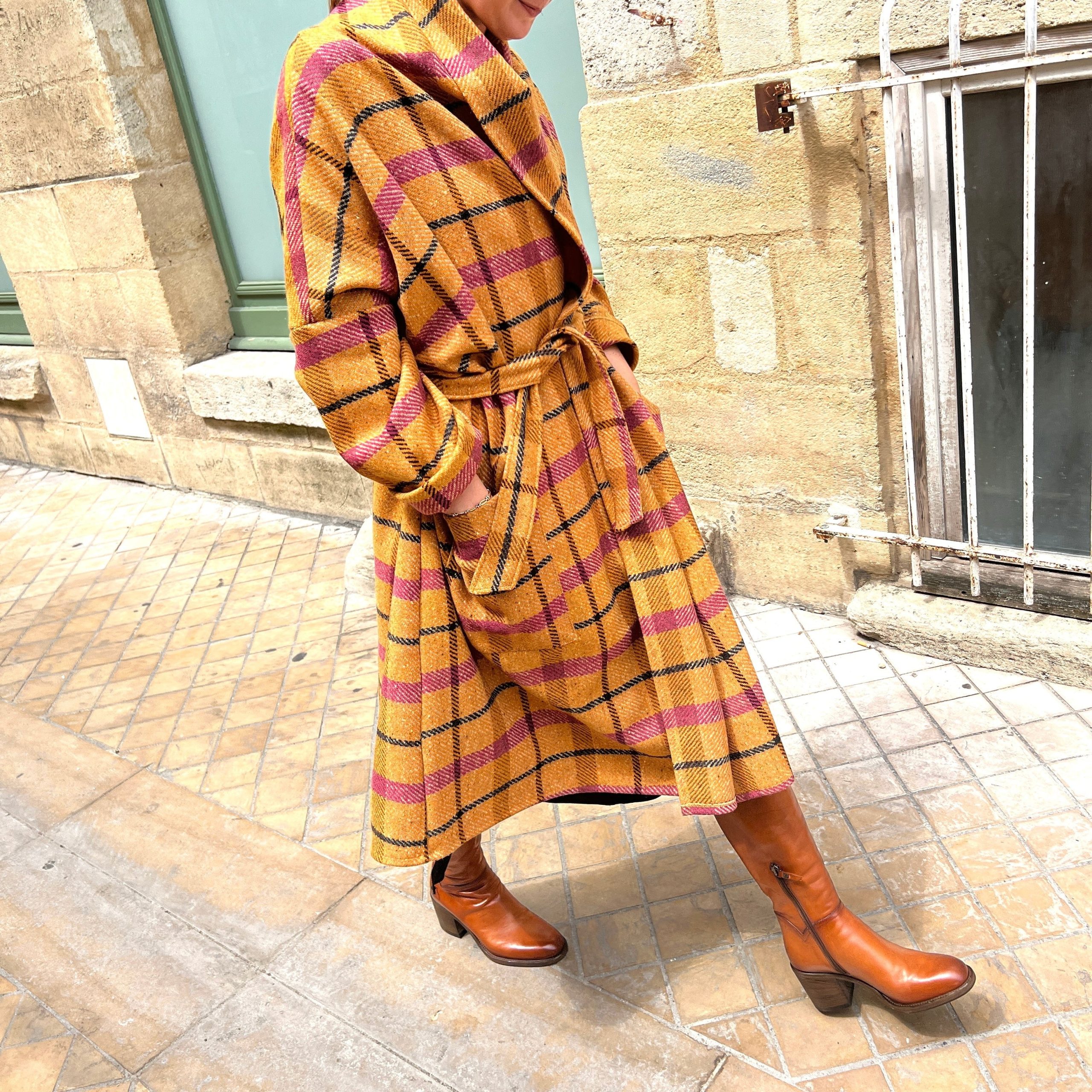 Manteau PAUL à Carreaux Orange et Rose