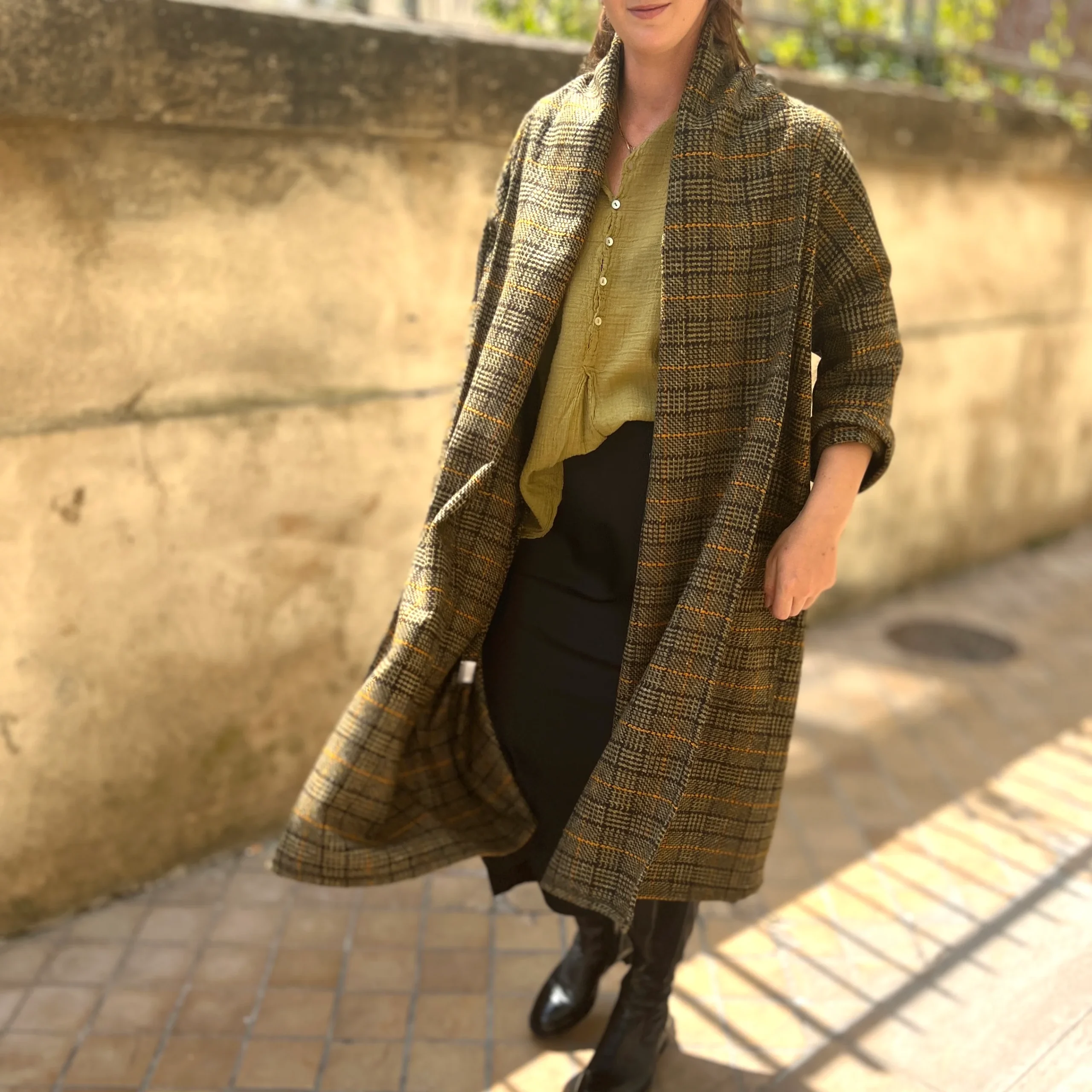 Manteau PAUL à Carreaux Kaki et Orange – Image 4