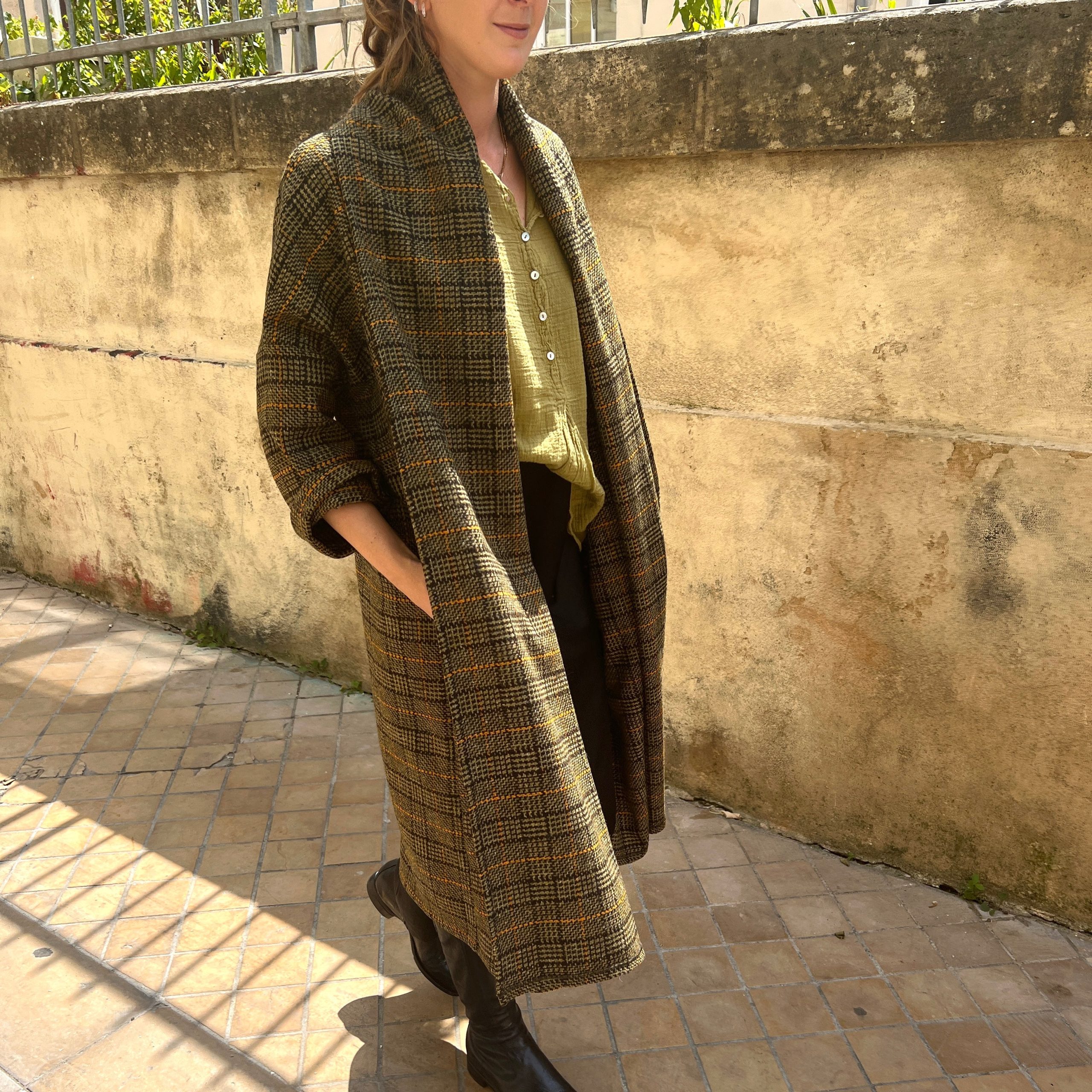 Manteau PAUL à Carreaux Kaki et Orange – Image 2