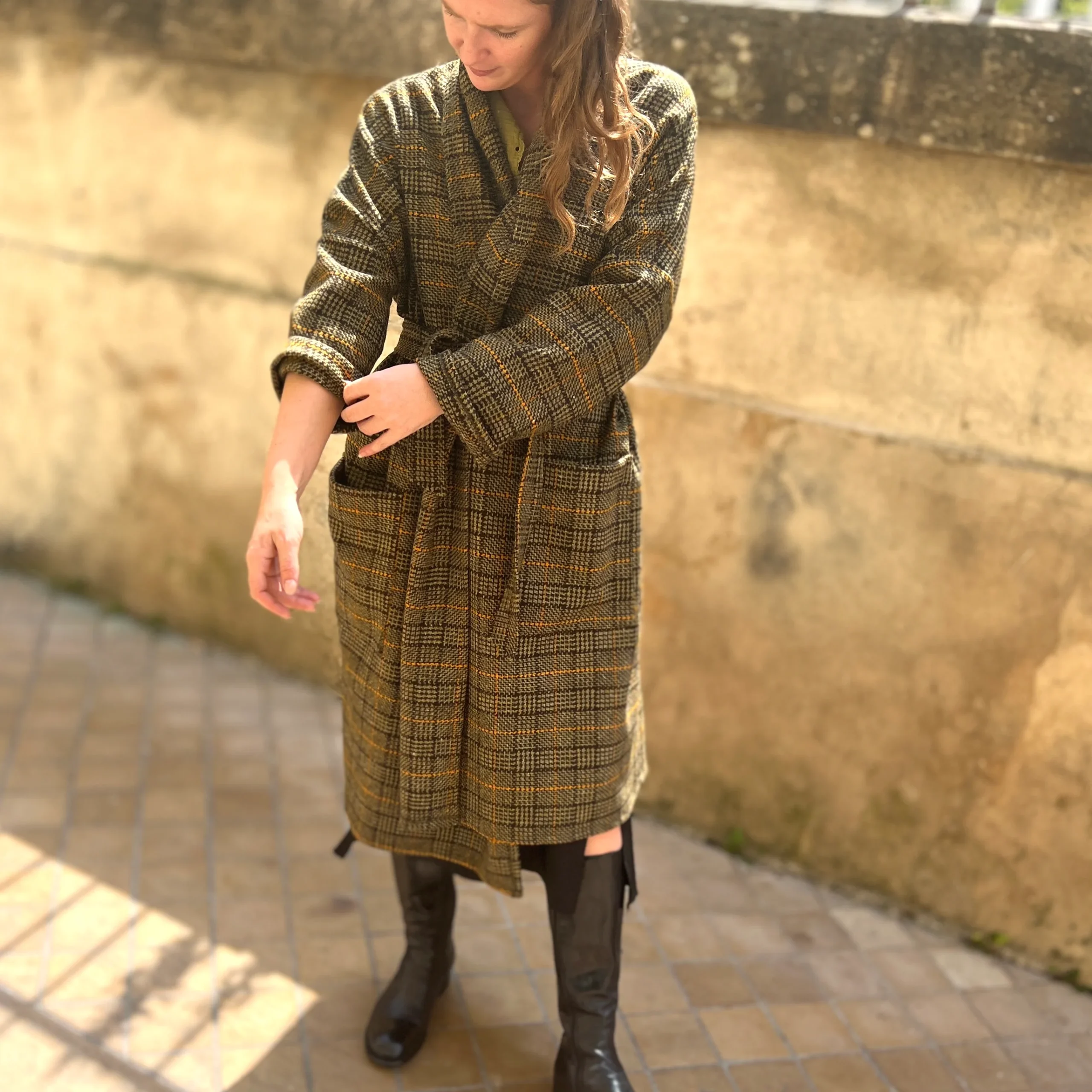 Manteau PAUL à Carreaux Kaki et Orange – Image 3