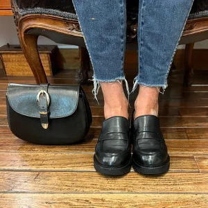 Mocassin Semelle Crantée en Cuir Noir