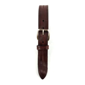 Ceinture en Cuir Perforé Marron boucle Argent Vieil Or