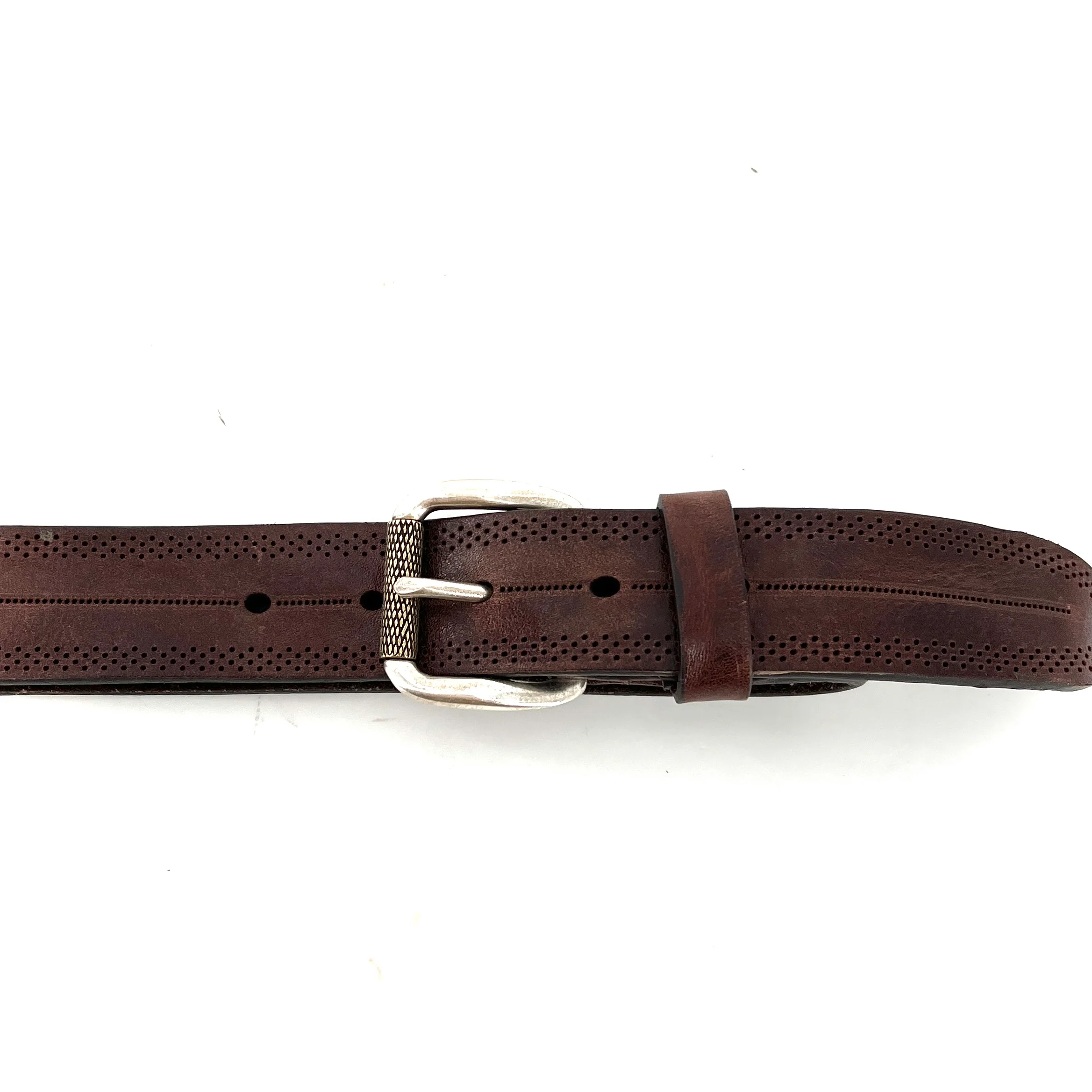 Ceinture en Cuir Perforé Marron boucle Argent Vieil Or – Image 3