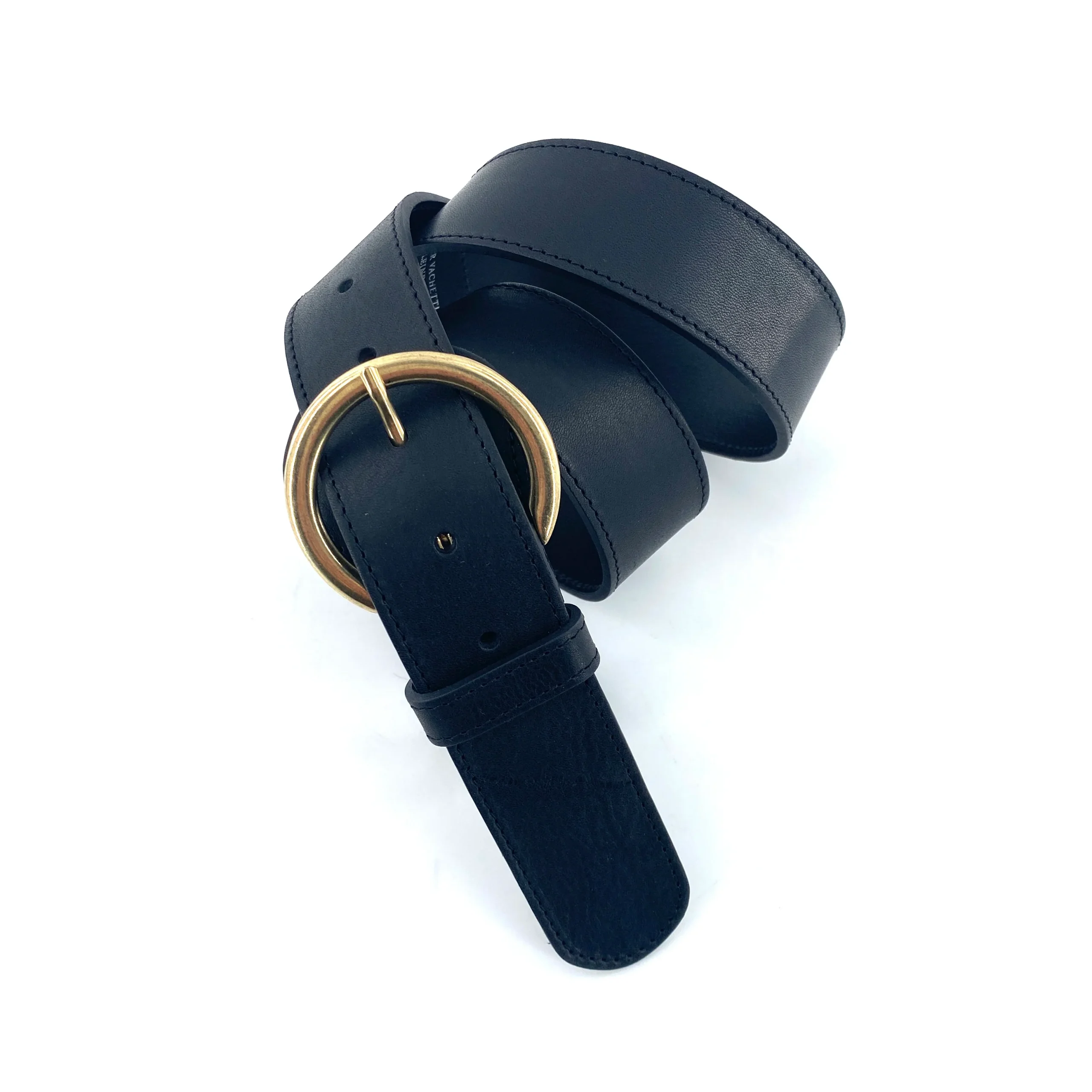 Ceinture en Cuir Noir Boucle Ronde Dorée – Image 4