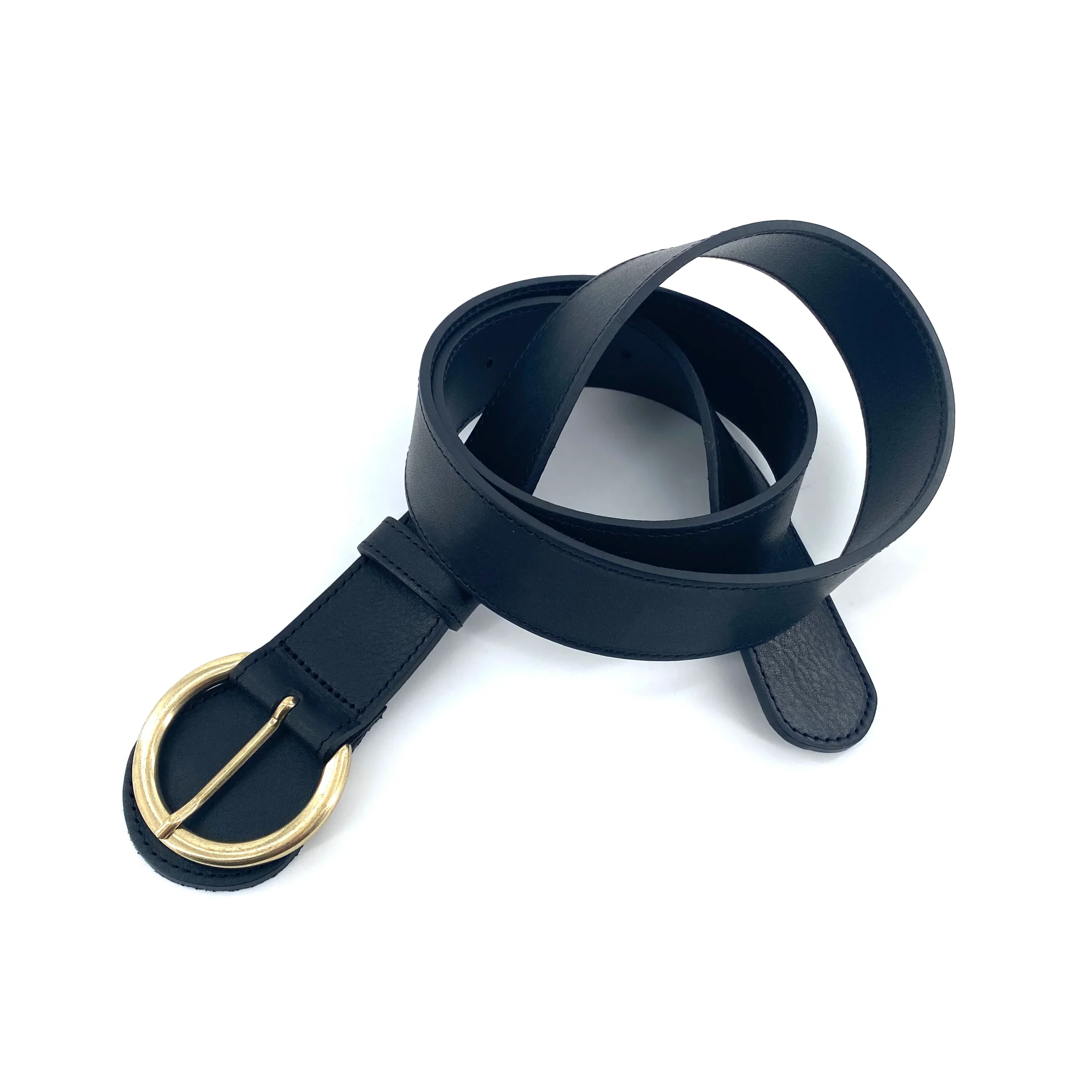 Ceinture en Cuir Noir Boucle Ronde Dorée – Image 3