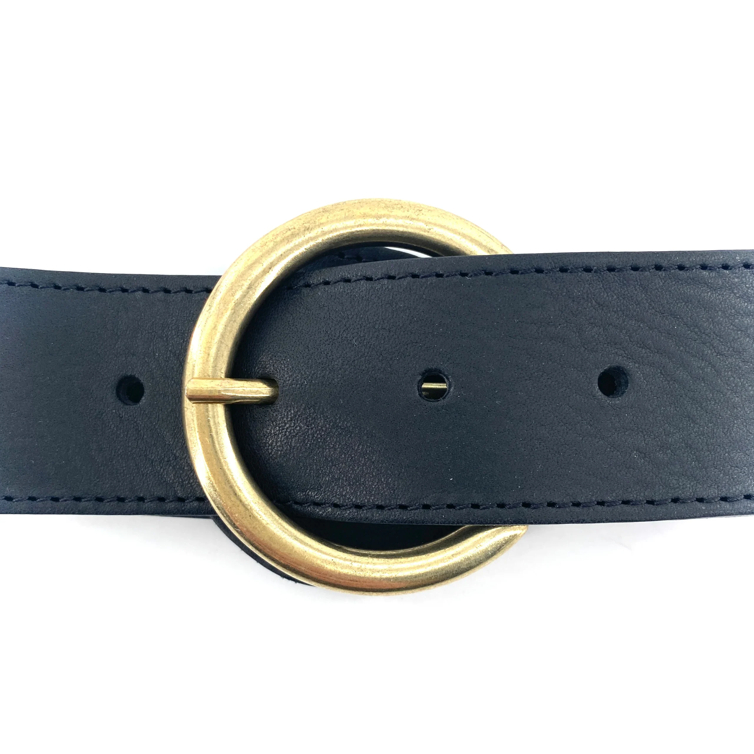Ceinture en Cuir Noir Boucle Ronde Dorée – Image 6