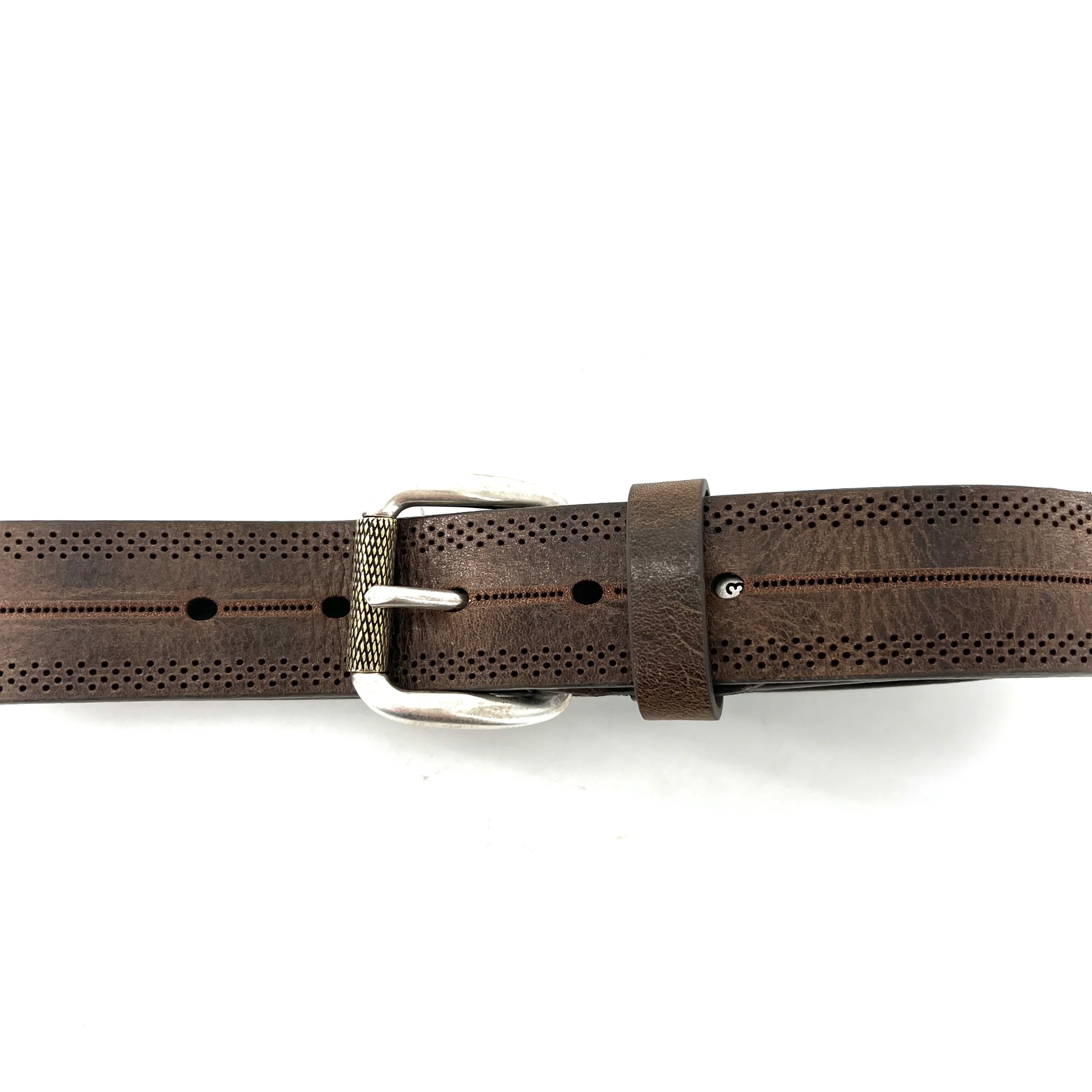 Ceinture en Cuir Perforé Corteccia Boucle Argent Vieil Or – Image 3