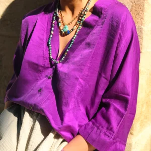 Blouse KIMONO en Soie et Coton Violet