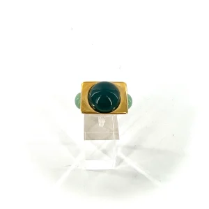 Large Bague en Plaqué Or et Pâte de Verre Verte