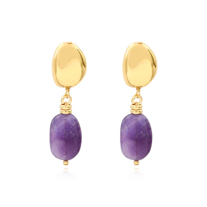 Boucle d'Oreille à Clips LOULOU en Métal Doré et Améthyste – Image 2