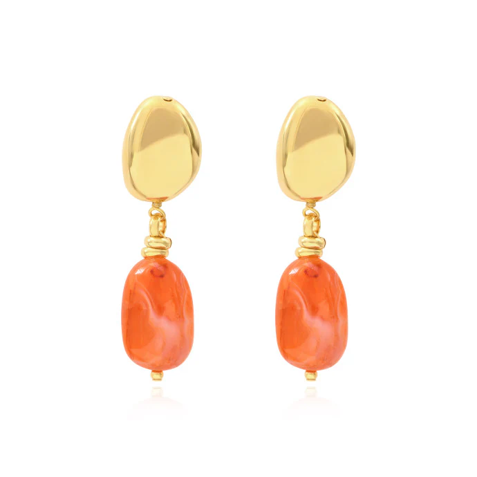 Boucle d'Oreille à Clips LOULOU en Métal Doré et Cornaline