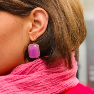 Boucle d'Oreille LOUISE MM en Pâte de Verre Violet