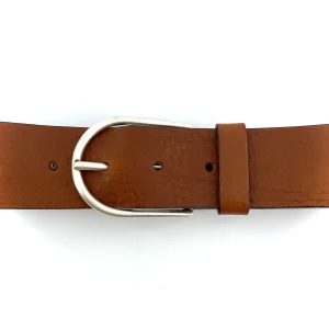 Ceinture Boucle Arrondie en Cuir Cognac
