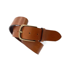 Ceinture en Cuir Cognac Boucle Finition Vieil Or