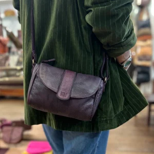 Petit Sac en Cuir Perforé Bordeaux