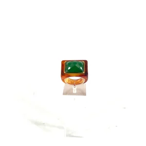 Large Bague en Acétate Tortoise et Onyx Vert Facété Serti Plaqué Or