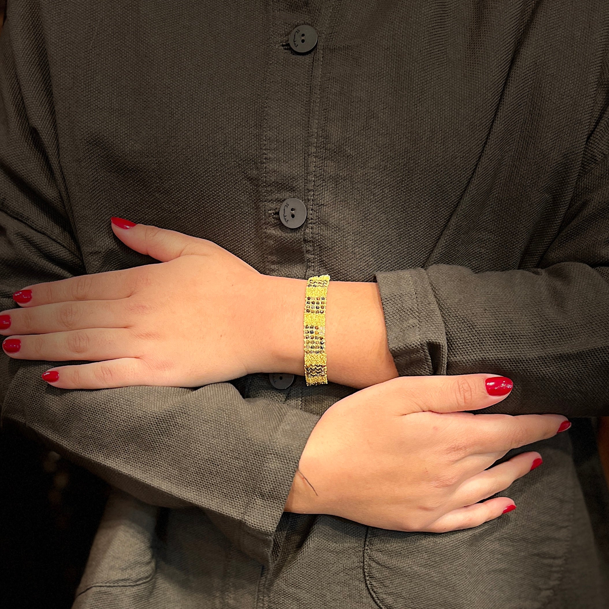 Bracelet GM en Maille Tissée en Vermeil et Pierres Semi Précieuses – Image 6