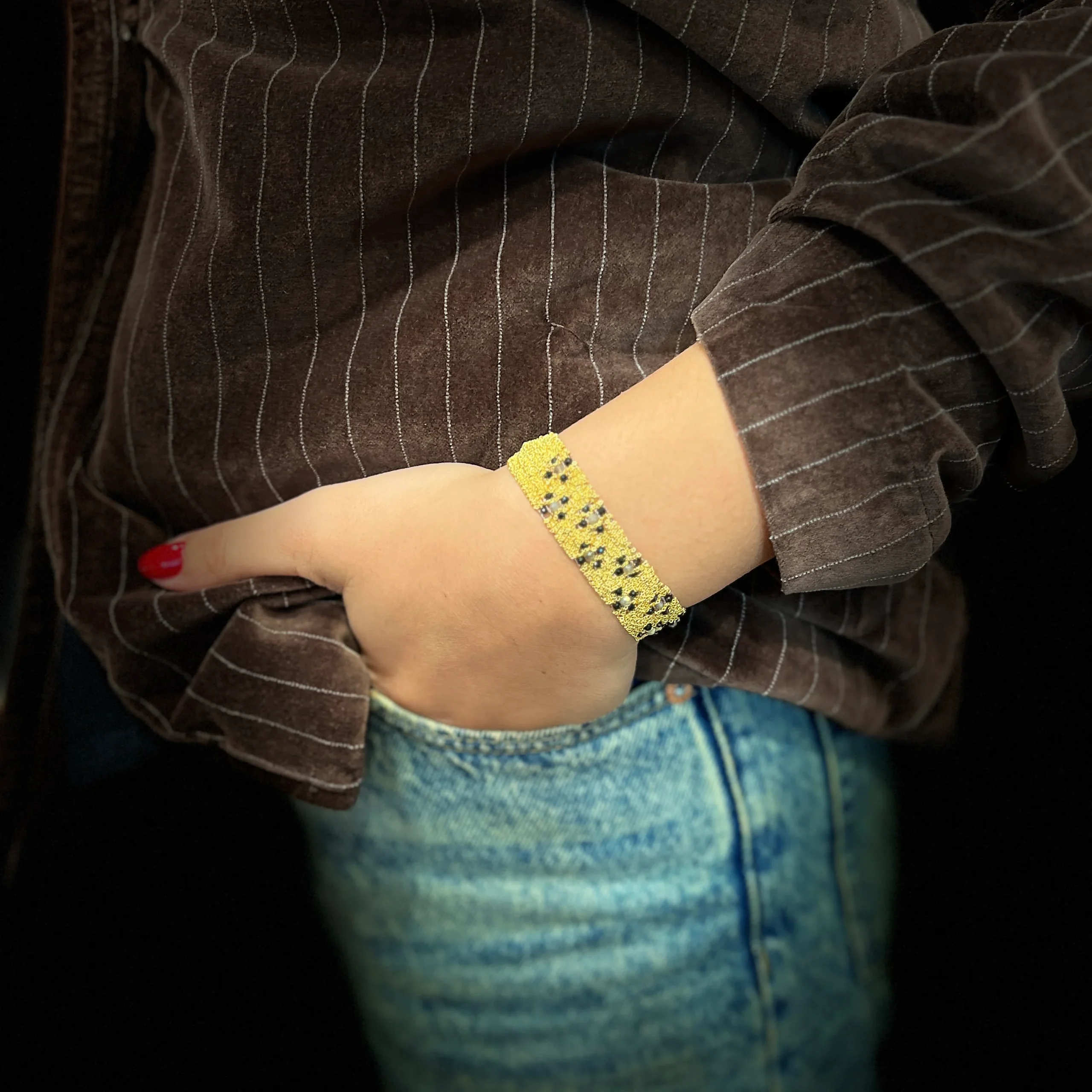 Bracelet GM en Maille Tissée en Vermeil et Pierres Semi-Précieuses – Image 2