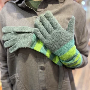 Longs Gants en Laine et Cachemire Ticolore Vert