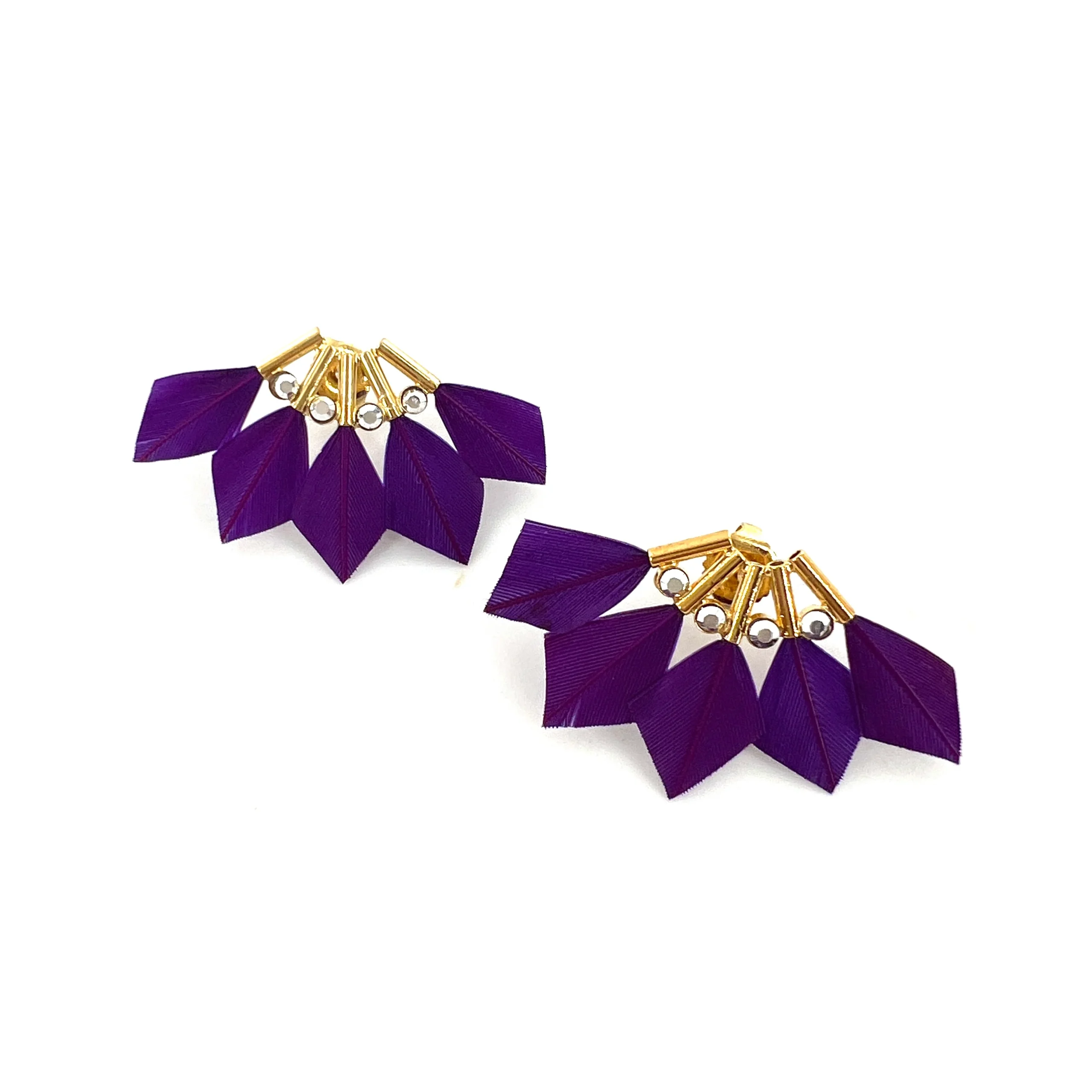 Boucles d'Oreilles BABY PARROT en Plume Violet – Image 2