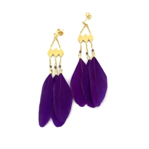 Boucles d'Oreilles JAHIA en Plumes Violet