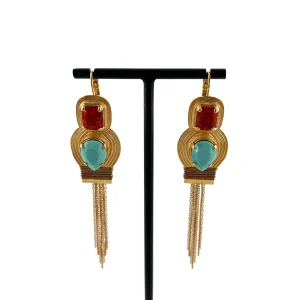 Longue Boucle d'Oreille SOLEIL en Turquoise et Corail