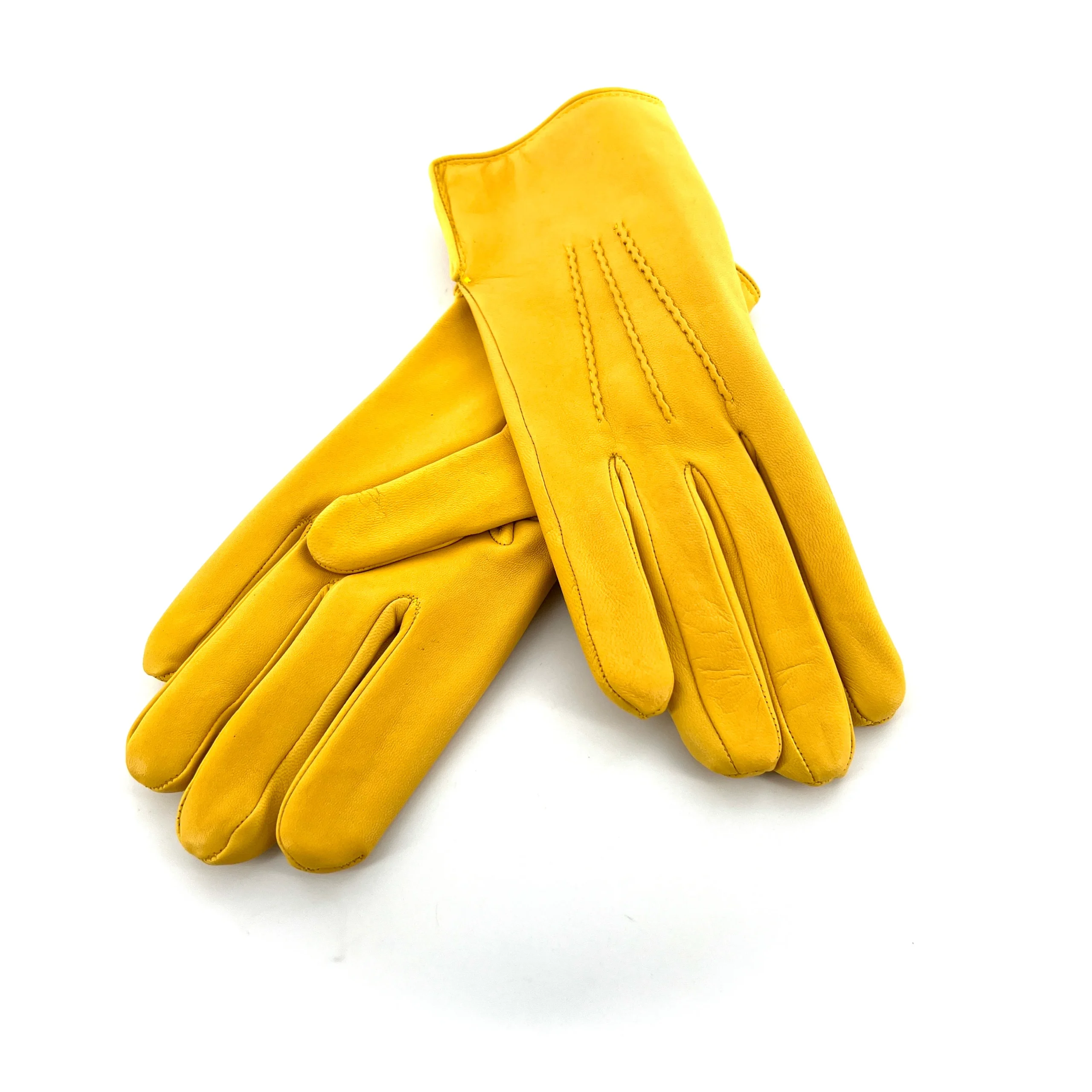 Gants en Cuir Jaune Doublés Laine