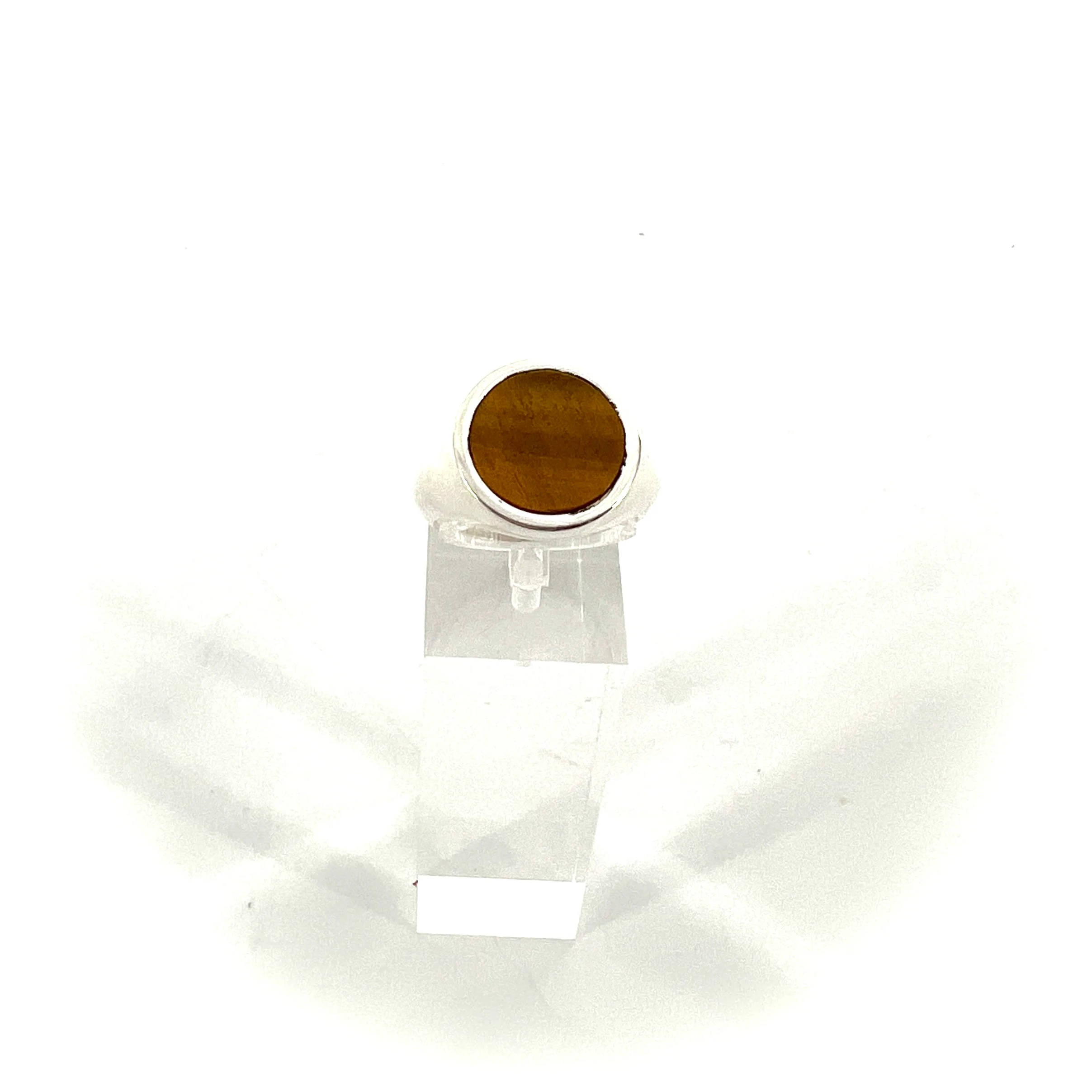 Chevalière Ronde en Argent Lisse et Oeil de Tigre