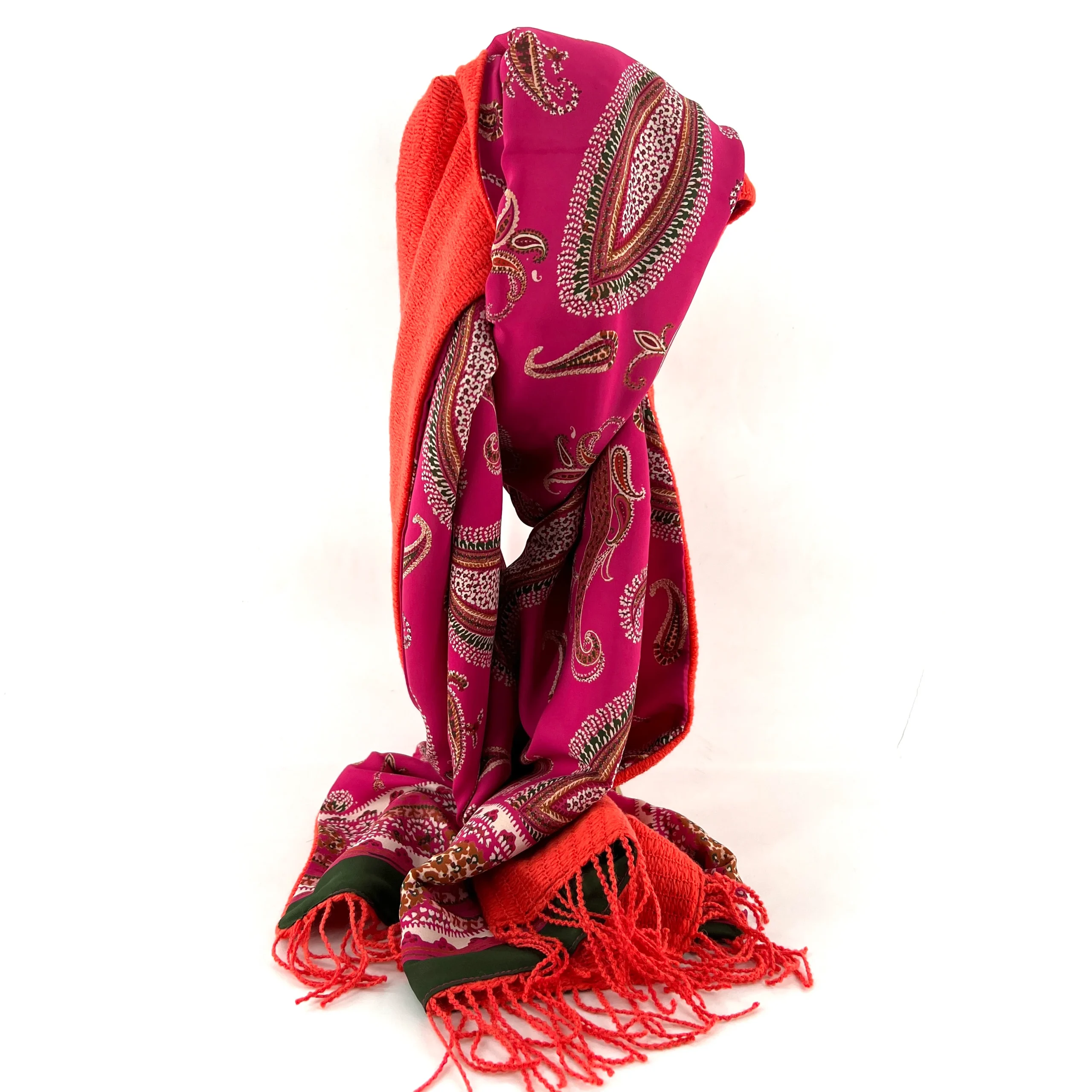 Étole Alpaga Orange Doublée Foulard Fuschia – Image 3