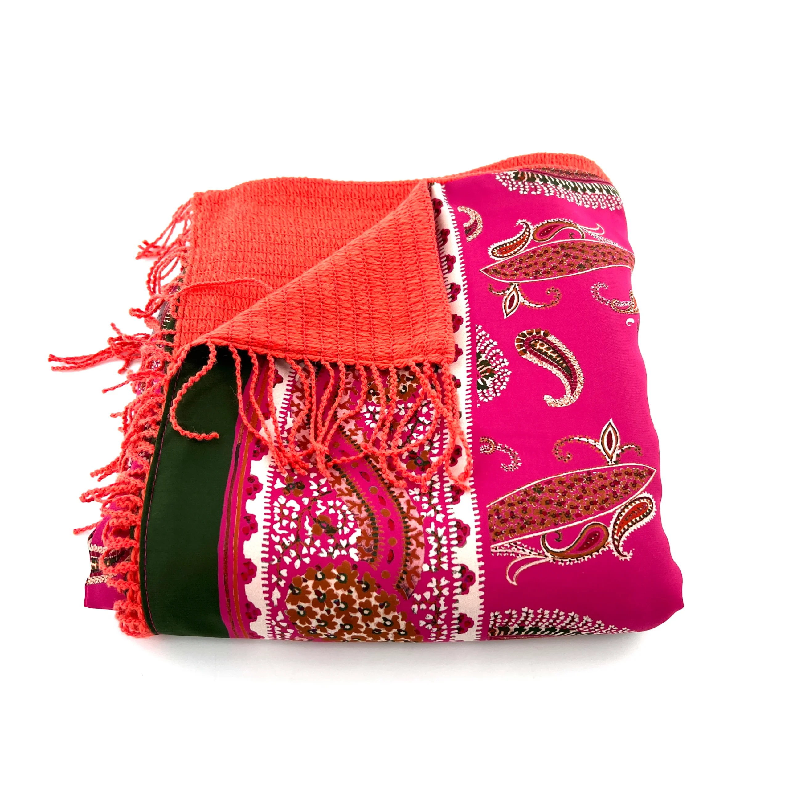 Étole Alpaga Orange Doublée Foulard Fuschia – Image 4