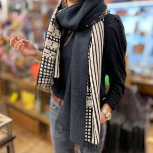 Étole Alpaga Noire Doublée Foulard Miel