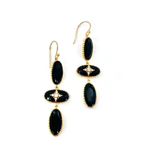 Longues Boucles d'Oreilles TELMA en Onyx Noir