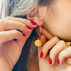 Grandes Créoles Médailles HAPPY Serties de Zircons Blancs