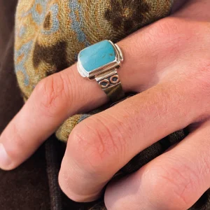 Chevalière Rectangulaire gravée Turquoise