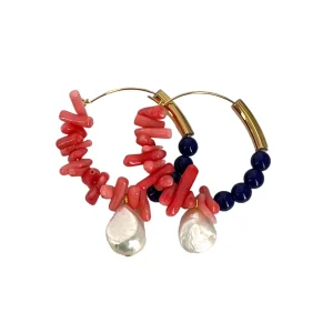 Maxi Créoles ACAPULCO en Corail et Plaqué Or