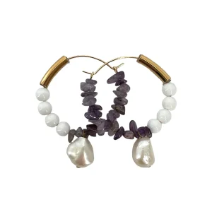 Créoles Maxi ACAPULCO en Améthystes et Plaqué Or