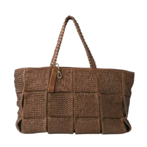 Cabas en Patchwork de Cuir Tressé Camel