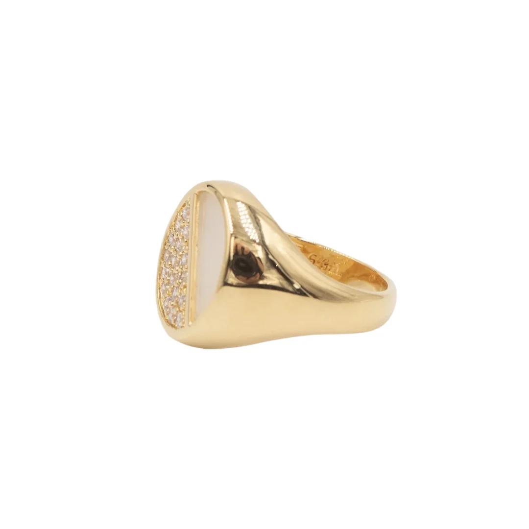 Bague de Petit Doigt HALO en Plaqué Or et Nacre Blanche – Image 3