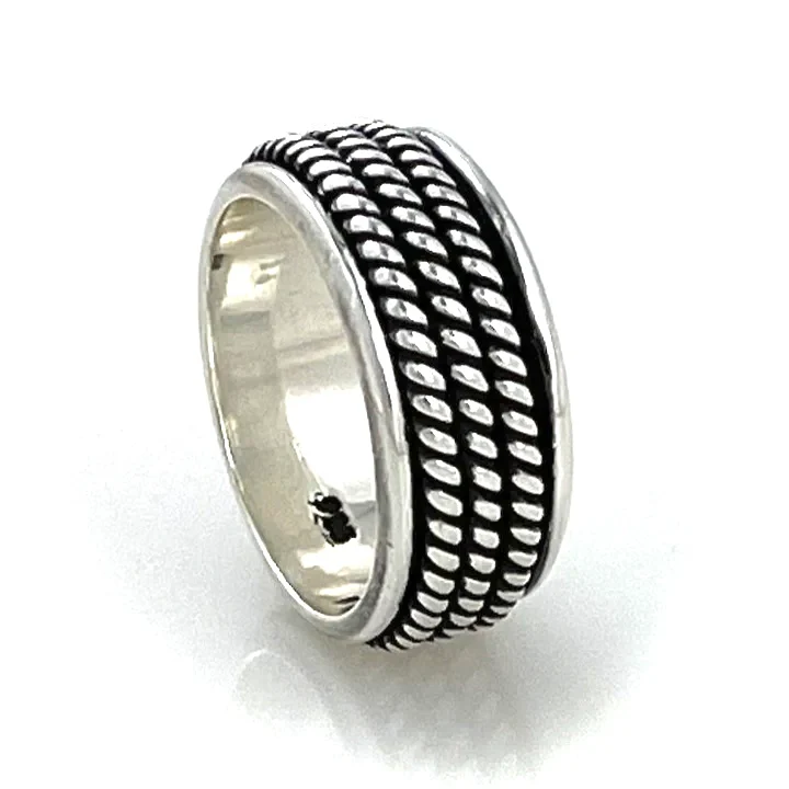 Bague en Argent Travaillé 3 Anneaux Mobiles Anti-Stress