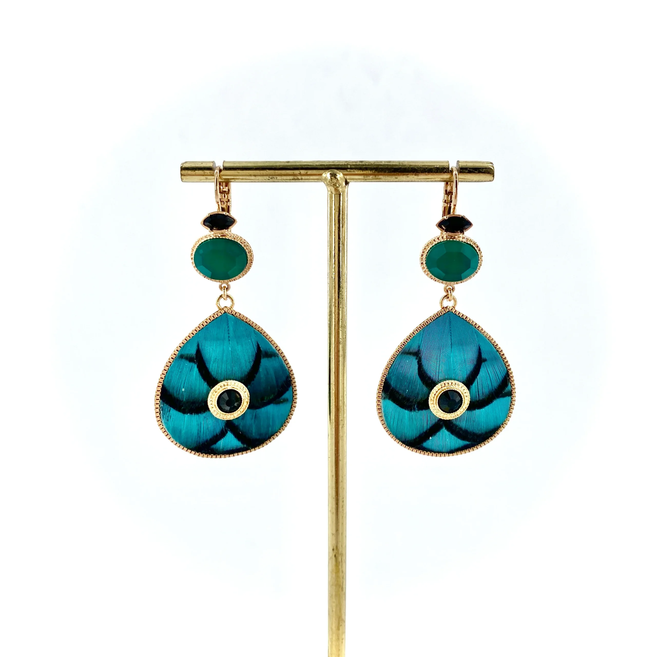 Boucles d'Oreilles FUJITA en Plumes Turquoise – Image 2