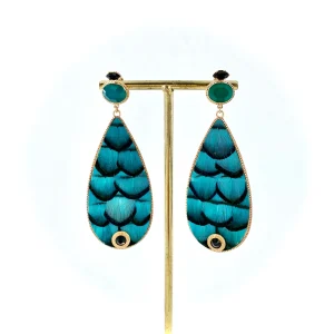 Boucles d'Oreilles FUJITA Goutte Plumes Turquoise