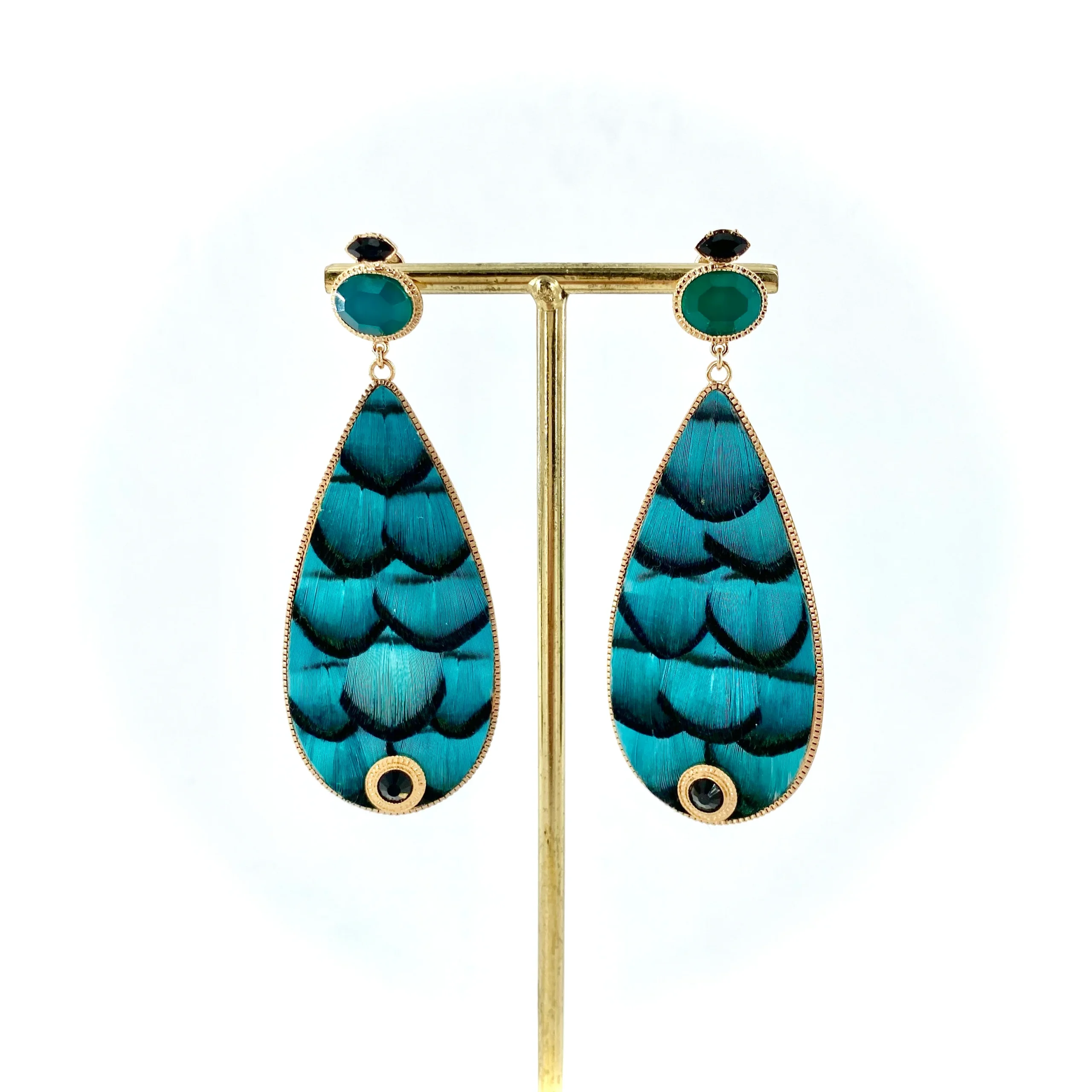 Boucles d'Oreilles FUJITA Goutte Plumes Turquoise – Image 2