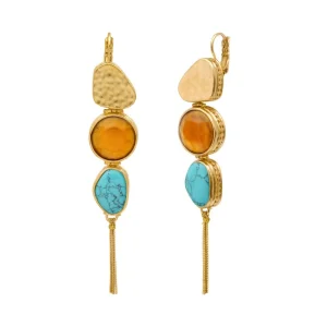 Longue Boucle d'Oreille NOTO Cabochon Or et Bleu