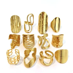 Bague Acier Inoxydable Plaqué Or 18K - Anneau Simple Brillant Élégant Femme